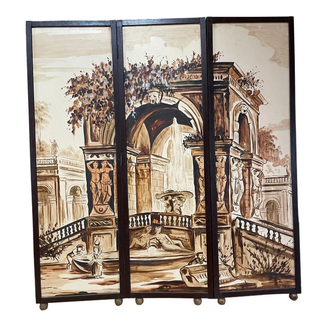 1960s Painted Paneled Screen of an Italian Scene For Sale