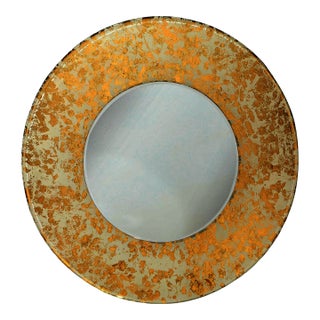 Mid-Century Modernist Round 24 Karat Gold Leaf Illuminated Murano Glass Mirror For Sale
