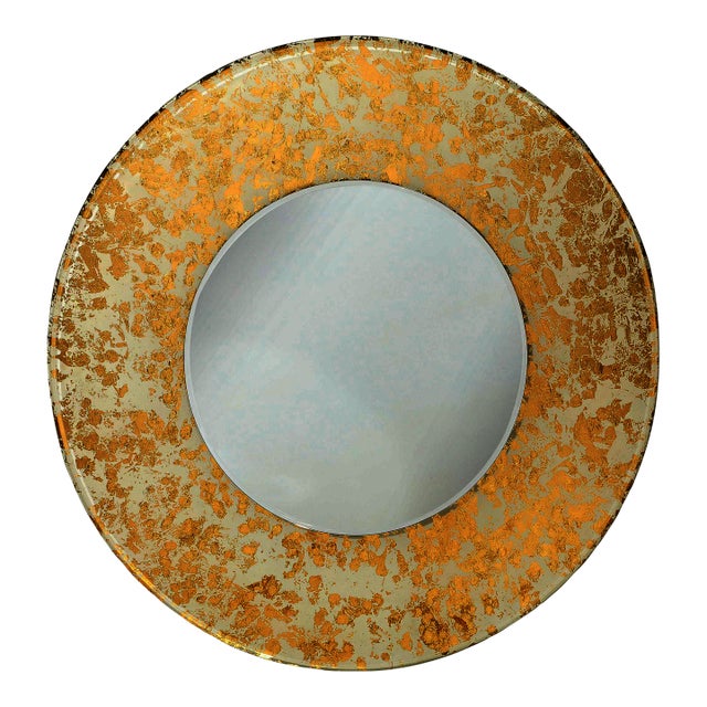 Mid-Century Modernist Round 24 Karat Gold Leaf Illuminated Murano Glass Mirror For Sale