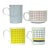 Vintage Grid Pattern Ceramic Mug Curation - Group of 4. For Sale