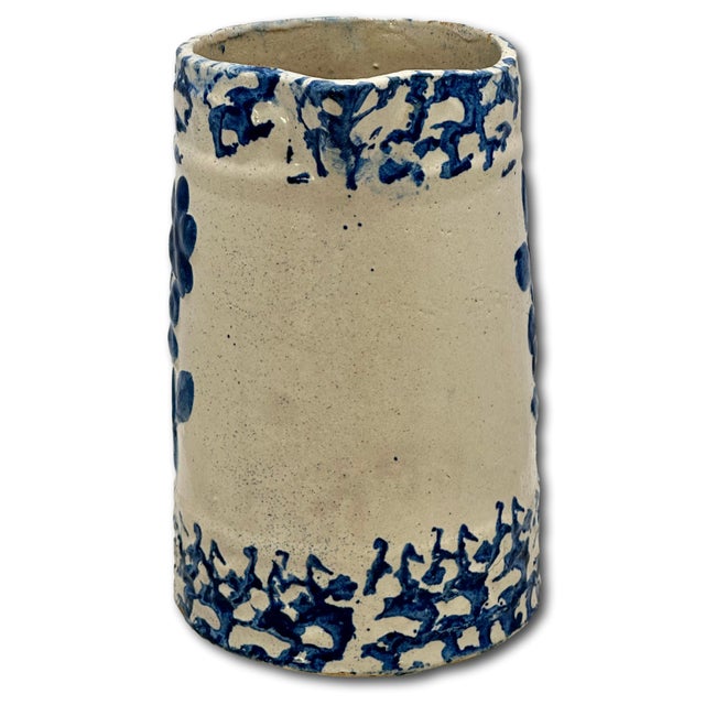 Unusual Antique American Blue Spongeware & Flower Decorated Stoneware Milk Pitcher Circa Late 19th Century For Sale - Image 9 of 18