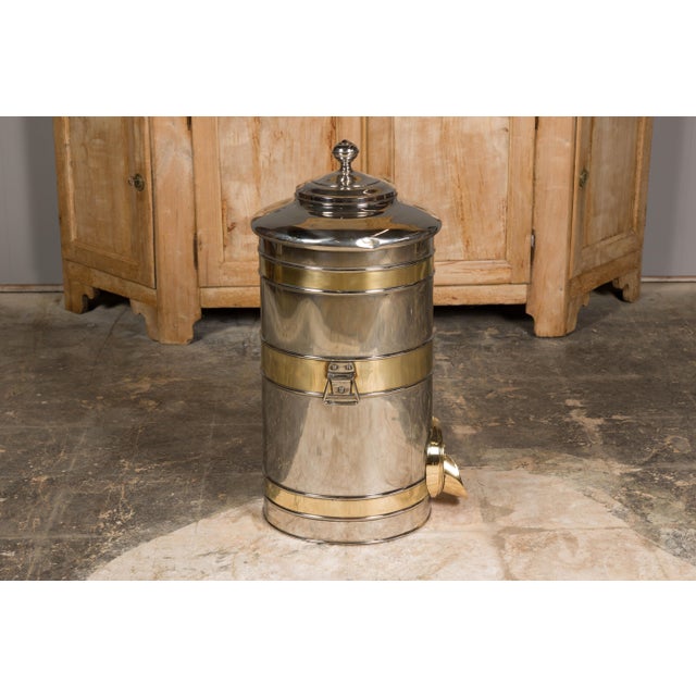 Turn of the Century French Steel and Brass Coffee Bean Dispenser, circa 1900 For Sale - Image 4 of 12