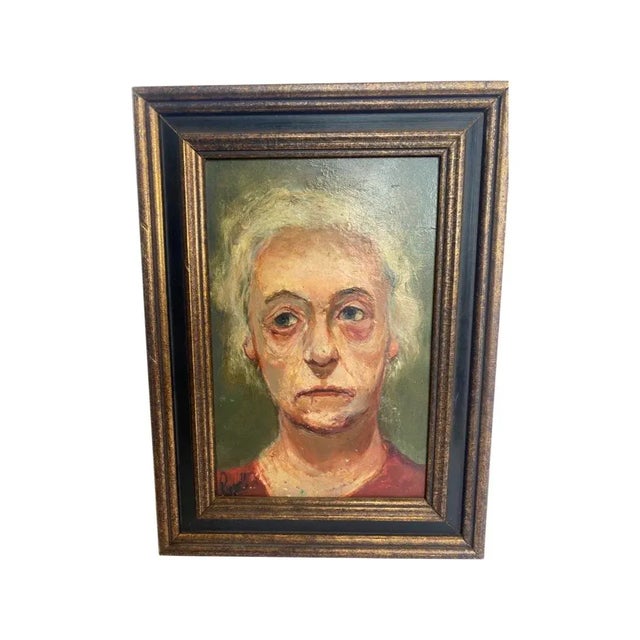 Wood Early 20th Century Oil on Board Painting, Portrait of Woman, Framed Artist Signed For Sale - Image 7 of 7