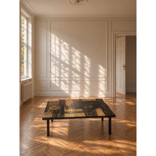 1970s Decorative Wooden Coffee Table with Floral Motifs by Victor Cerrato, Italy, 1970s For Sale - Image 5 of 9