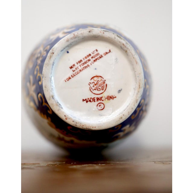 1940s 1940s Blue, White and Gilt Baluster Vase with Asian Men on Horseback, Hunt Scene For Sale - Image 5 of 6