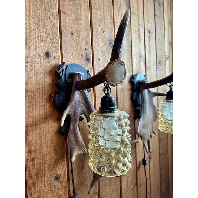 Pair Vintage Antler Sconces for Alpine Mountain Decor For Sale - Image 4 of 11