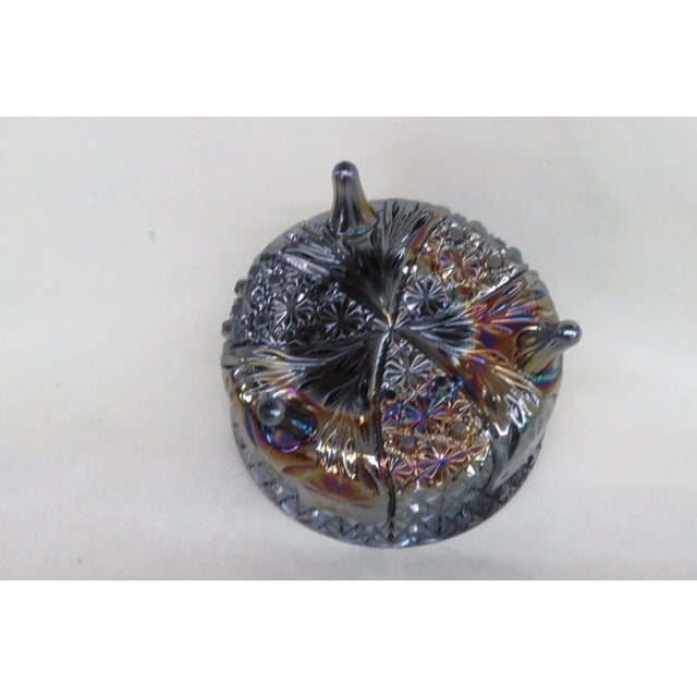 Le Smith Carnival Glass Amethyst Daisy and Button 3 Footed Fernery Bowl For Sale - Image 10 of 12