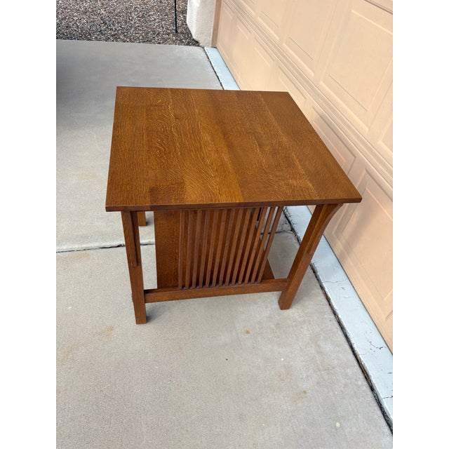 Mission-style two-tier square lamp or end table by Stickley. This is a Mission-style (Arts and Crafts) solid oak lamp or...