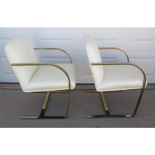 Gold Mid 20th Century Ludwig Mies Van Der Rohe Brno Style Chairs Gold Tone Flat Arm For Sale - Image 8 of 16