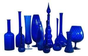 Vintage Royal Blue Glass Vases and Decanters, 1960s, Set of 12