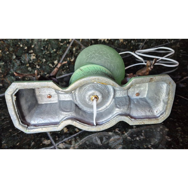 1930s Art Deco Figural Musician Boudoir Lamp With Green Crackle Glass Globe (Jg) For Sale In Palm Springs - Image 6 of 10