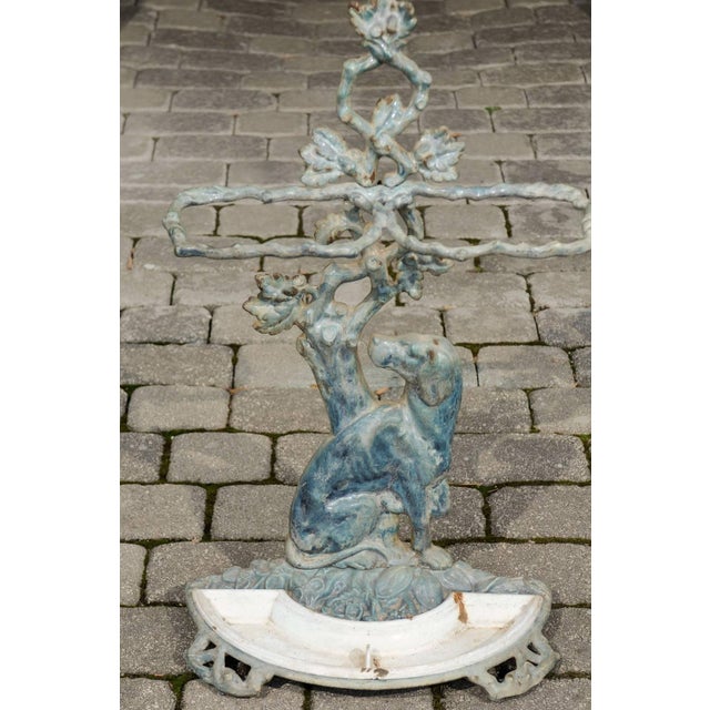 French 1900s Cast Iron Umbrella Stand Depicting a Dog Sitting in Front of a Tree For Sale - Image 9 of 9