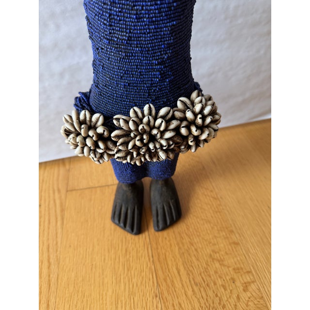 Wood Pair of Vintage Namji (Namchi) Fertility Dolls — Cameroon Tribal Art, Hand-Beaded With Cowrie Shells For Sale - Image 7 of 7
