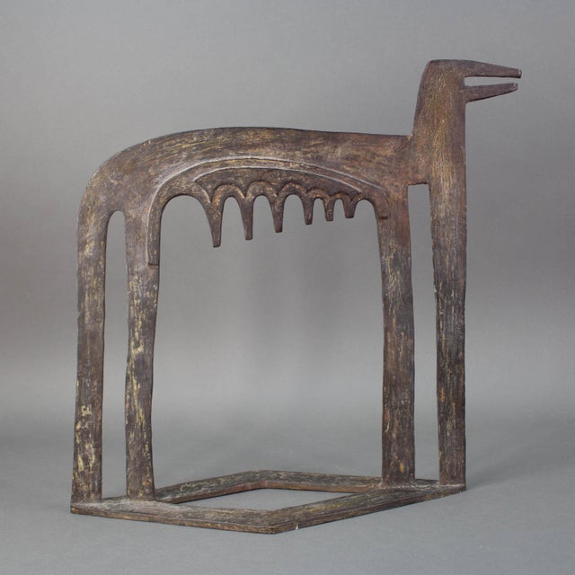 Rare Large Signed 1990 Modernist Abstract Bronze She Wolf Art Sculpture. Measures 17" Long, 7 1/8'' Wide, 16 1/4" High....