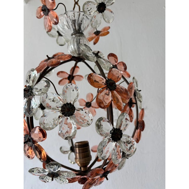 1920s 1920s French Peach Flower Ball Crystal Prisms Maison Baguès Style Chandelier For Sale - Image 5 of 11