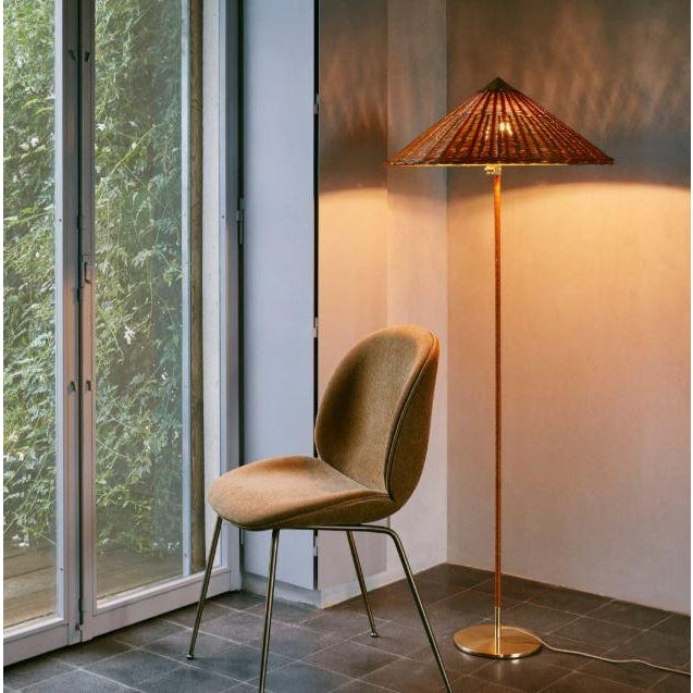 Mid-Century Modern 1935 Paavo Tynell Model 9602 Brass and Rattan Floor Lamp With Canvas Shade For Sale - Image 11 of 16