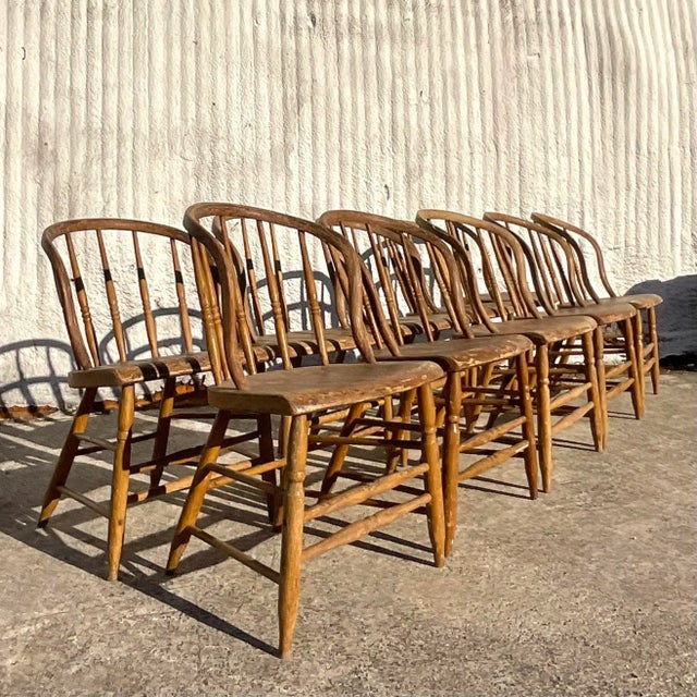Vintage Boho Late 19th Century Windsor Style Farm House Dining Chairs - Set of 10 For Sale - Image 10 of 12
