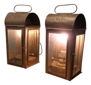 Large Wall Hanging Lanterns in Brass, 1930, Set of 2
