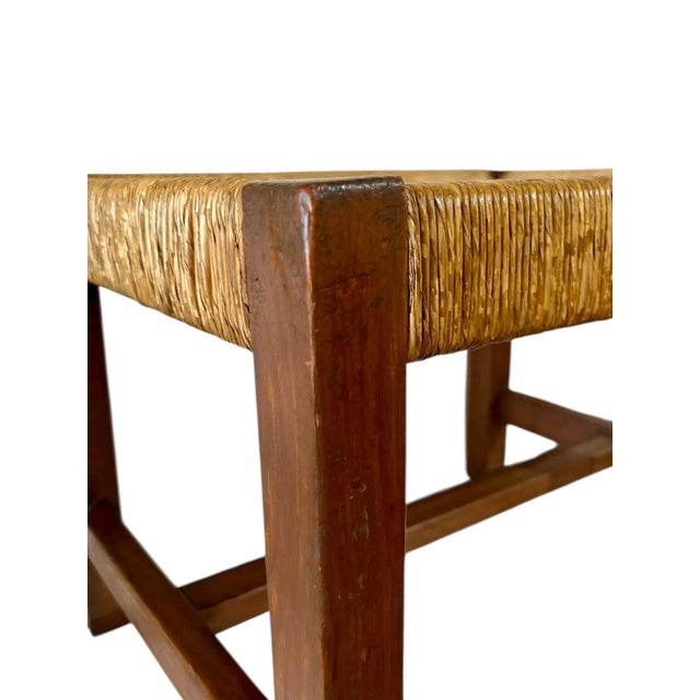 Antique Arts and Crafts Oak and Rush Seat Footstool For Sale - Image 6 of 12