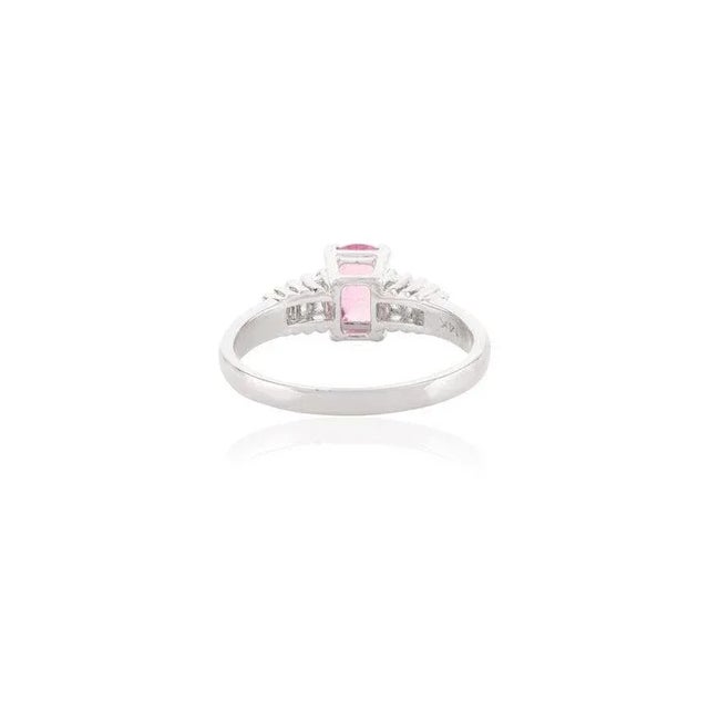 Oval Shape Pink Sapphire Gemstone & Baguette Diamonds Modern Ring Size 7 For Sale In New York - Image 6 of 8