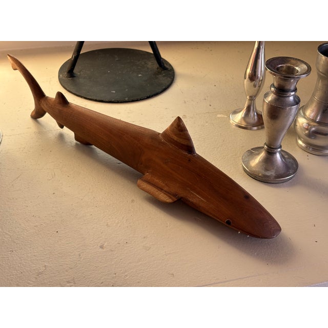 Vintage Hand-Carved Wood Shark Folk Art Sculpture For Sale - Image 13 of 16