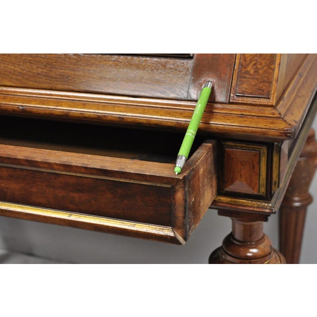 Antique Victorian Burl Walnut Slant Front Secretary Writing Desk With Mirror For Sale - Image 12 of 18