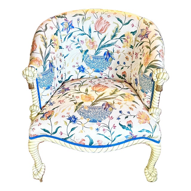 Italian Carved Rope and Tassel Vintage Chair, Napolean III Style For Sale