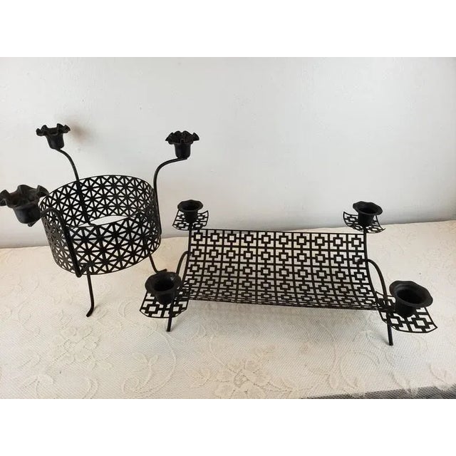 Mid-Century Modern Black Mesh Metal Atomic Candle Holders - 2 Pieces For Sale - Image 6 of 10