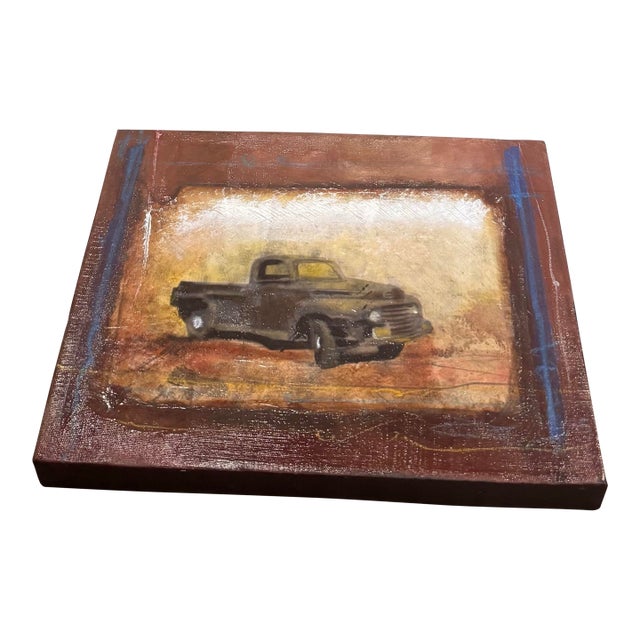 4-Panel Vintage Truck Art Painting on Metal With a Smaller Canvas Signed in 2005 Painting Included. For Sale