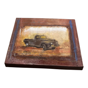 4-Panel Vintage Truck Art Painting on Metal With a Smaller Canvas Signed in 2005 Painting Included.