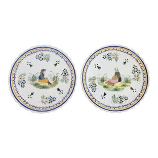 Vintage Henriot Quimper France Faience Small Plates-a Pair For Sale