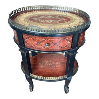 Late 20th Century Fancy Wooden 2-Tier Single Drawer Oval Side Table For Sale