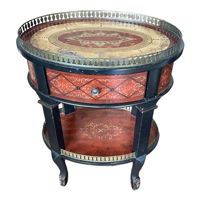 Late 20th Century Fancy Wooden 2-Tier Single Drawer Oval Side Table For Sale