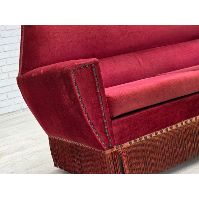 1970s Danish 2-Seater Sofa in Red Furniture Velour, 1970s For Sale - Image 5 of 14