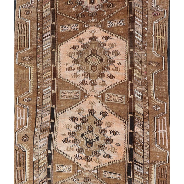 Vintage Hand-Knotted Turkish Kars Galley Rug in Wool With Medallion Design 4'6 X 11'5 For Sale In Atlanta - Image 6 of 13