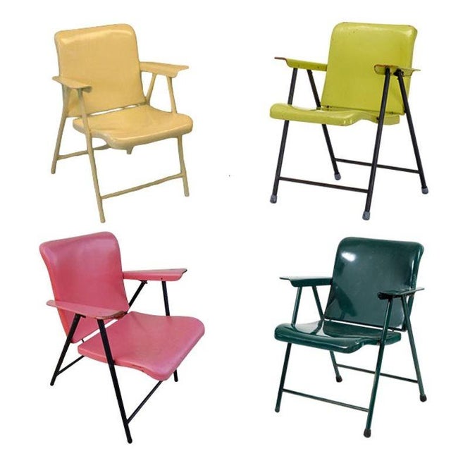 Red 1950s Russel Wright Outdoor/Patio Steel Folding Chair by Schwayder Bros For Sale - Image 8 of 9