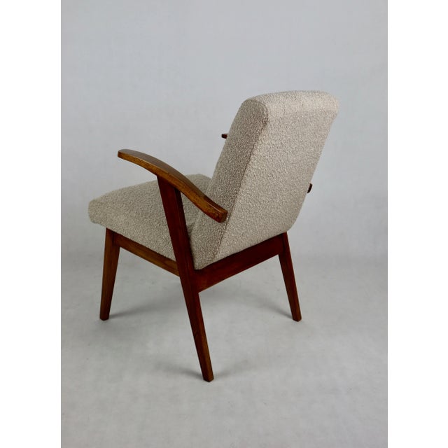 Wood Beige Boucle Easy Chair attributed to Mieczyslaw Puchala, 1970s For Sale - Image 7 of 13