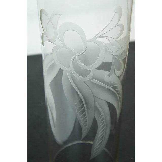 Pair of Large Late 20th Century Floral Etched Tall Glass Cylinder Hurricane Candle Shades For Sale - Image 10 of 12