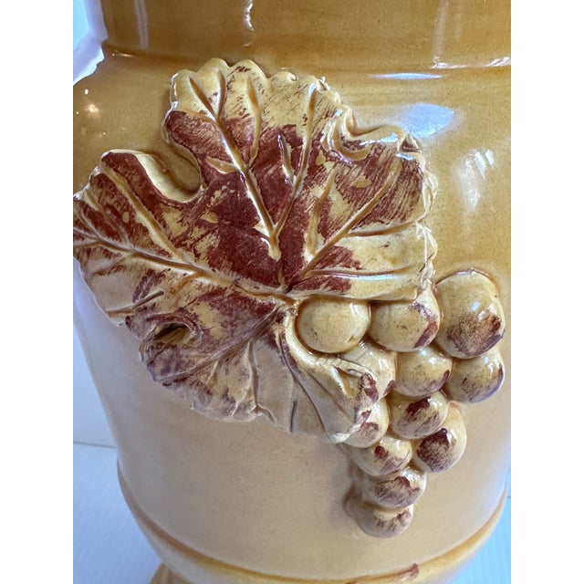 Ceramic 1980s Arte Italica "Sole Mustard" Ceramic 13" Tall Yellow Jar With Lid Grapes Leaves Design Made in Italy For Sale - Image 7 of 18