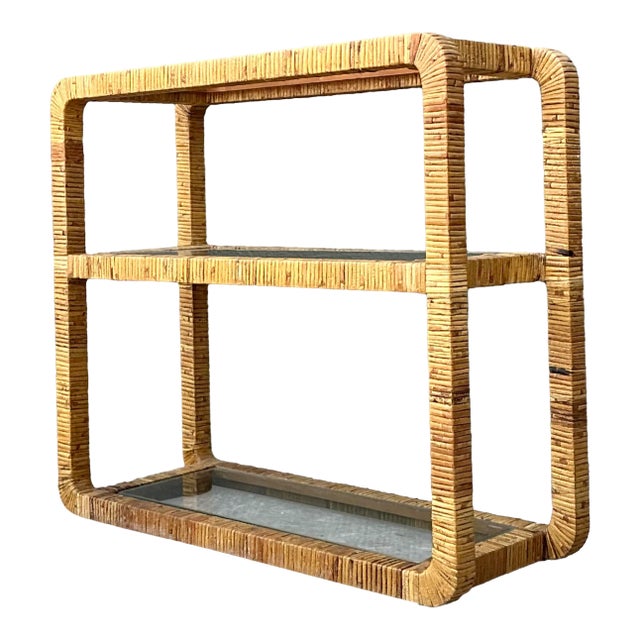 Vintage Wrapped Rattan Low Etagere For Sale