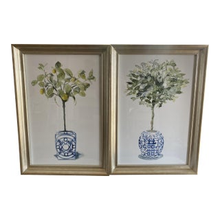 Tree Prints in Blue and White Jars For Sale