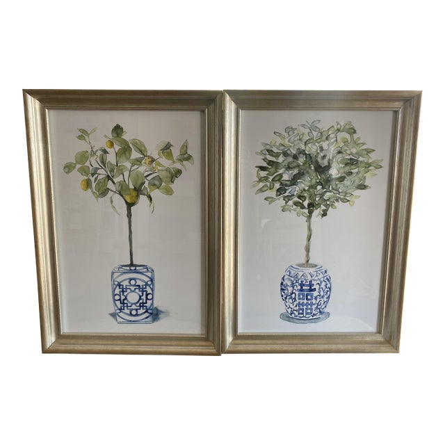 Tree Prints in Blue and White Jars For Sale
