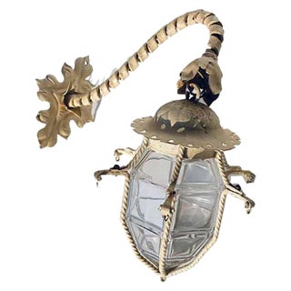 Art Nouveau Wrought Iron Wall Lamp, Early 1900s For Sale