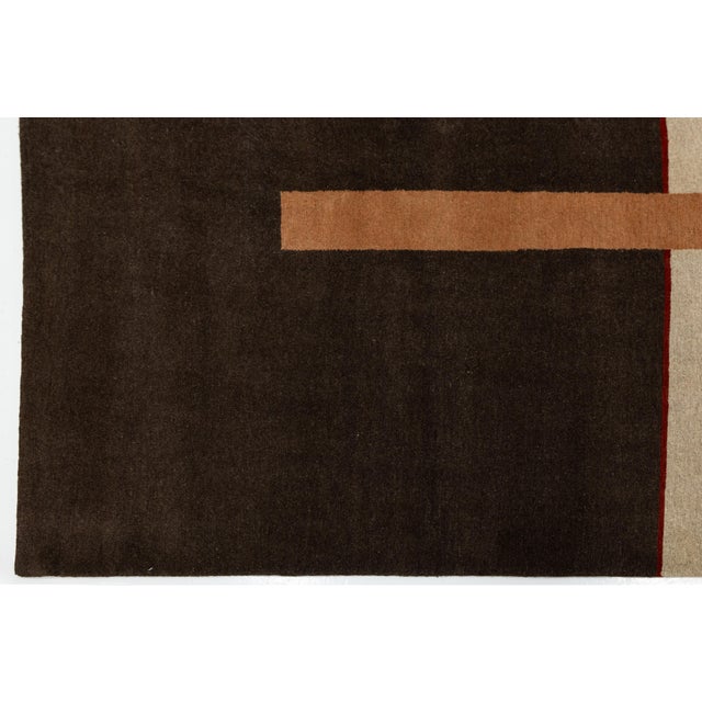 2020s Tibetan Hand-Knotted Wool & Silk Rug Abstract Modern Geometric in Gray and Brown For Sale - Image 5 of 10