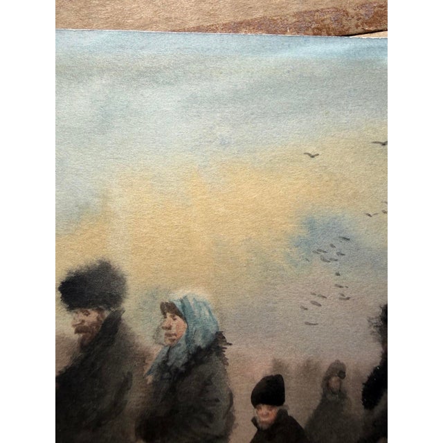 Antique Watercolor of a Russian Winter Procession in Ornate Gilt Frame - Unsigned Unknown Artist For Sale - Image 9 of 17