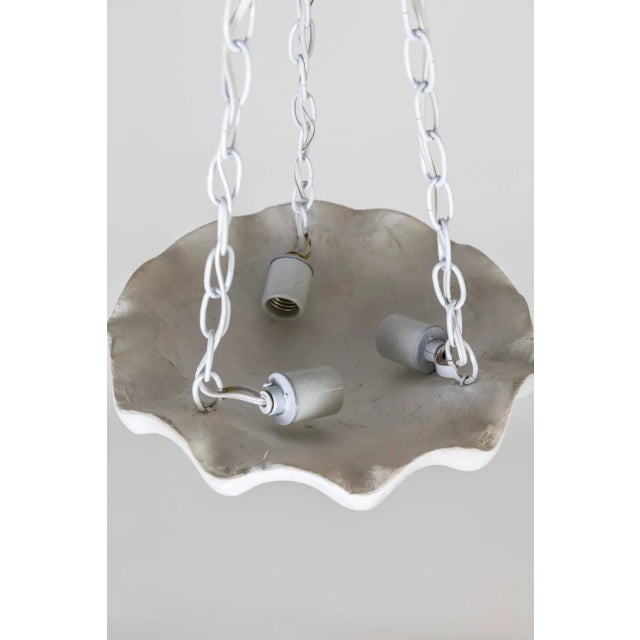 Small (12") Ribbed Circular Undulating White Plaster Shell Pendant Light For Sale In San Francisco - Image 6 of 7