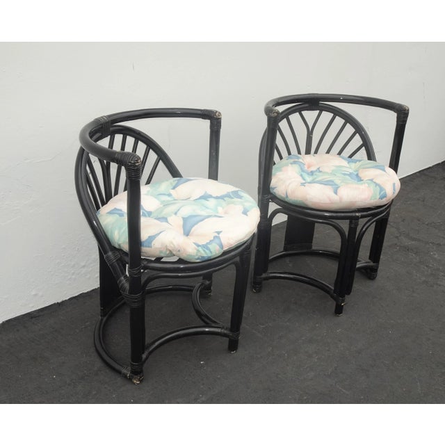 Mid Century Paul Frankl Style Bamboo Rattan Bistro Oval Dining Table W 2 Chairs For Sale - Image 9 of 13