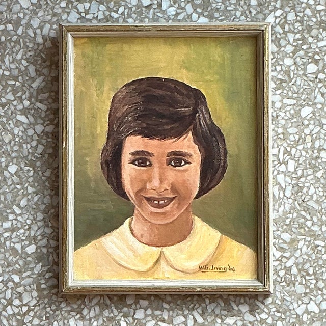 Vintage Boho Original Oil Portrait on Board For Sale - Image 4 of 5