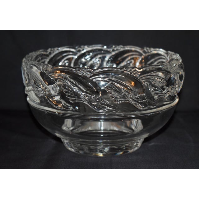 Vintage (1980's) Large Bowl has a Coastal Vibe. Made by Tiffany & Co. Crystal with Waves & Dolphin Details. This bowl is...