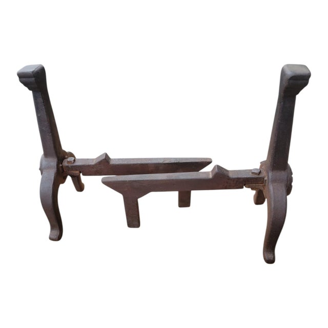 Arts & Crafts Cast Iron Andirons 1775 Independence Day Marked Antique For Sale - Image 4 of 9